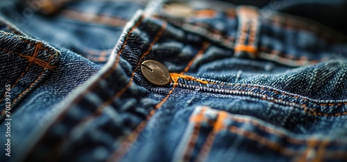 A close-up of a button on a pair of blue jeans. Generative AI