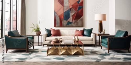 Modern geometric rug featuring an intricate wall edging pattern.