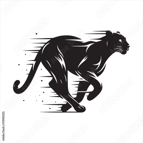 Swift Runner: Leopard's Silhouette in Agile Motion - Running leopard Silhouette, Leopard Black Vector Stock 