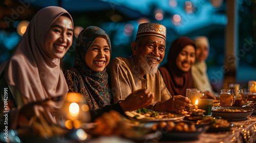 Muslims family breaking their fast during Ramadan, family at dinner
