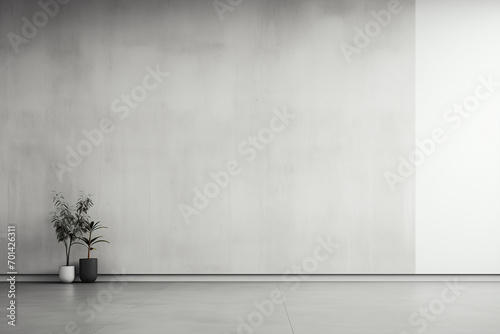 Rubber fig plant in a living room, Plant against a white wall mockup. White wall mockup with brown curtain, plant and wood floor. 3D illustration, Generative AI