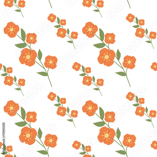Seamless floral minimalistic pattern in flat style. Spring and summer flowers for girl textiles, covers and prints. Vector endless illustration. Flowered pastel orange Wallpaper