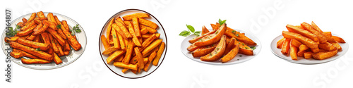 Plate of Sweet Potato French Frie Hyperrealistic Highly Detailed Isolated On Transparent Background Png File