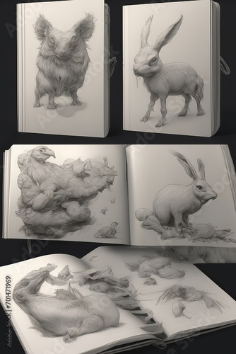 Sketchbook with pencil animal studies