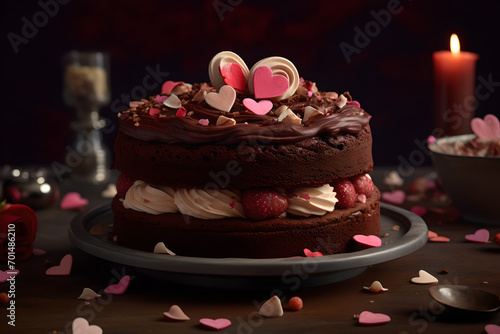 A close up magazine quality image of Valentine's theme cake