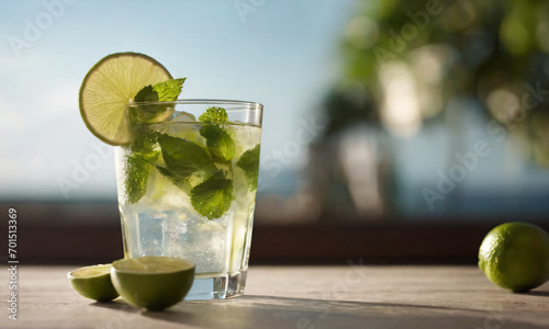 Glass of mojito with lime and mint