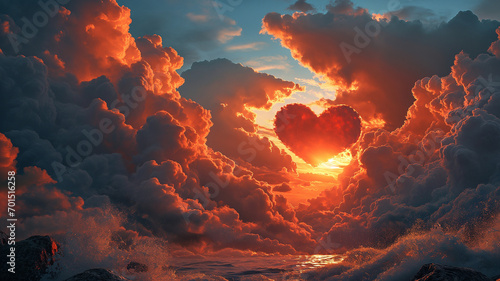 Splendid Cloud heart with sun behind. Generative Ai