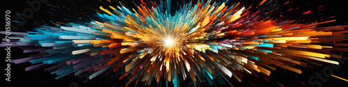 A 3D explosion of abstract colorful shapes bursting forth like fireworks.