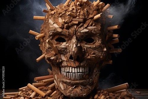 High Quality Image. Skull made of Cigarettes and Tobacco, Impactful Message About Smoking