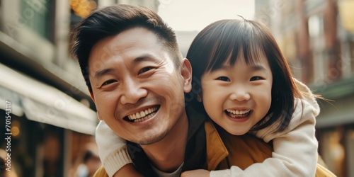 happy asian father hugging little girl, generative AI