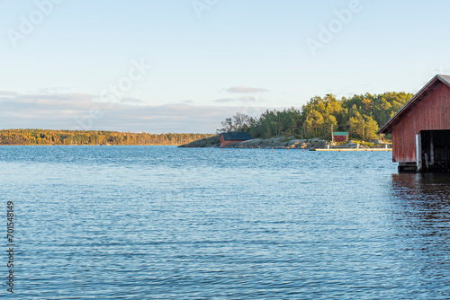 Archipelago landscape with old boathouse in autumn