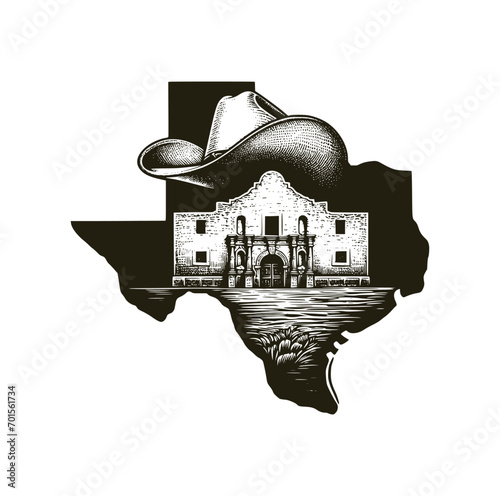 Texas map with cowboy hat illustration