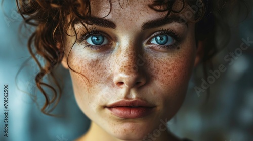 Candid woman portrait with natural beauty and blue eyes