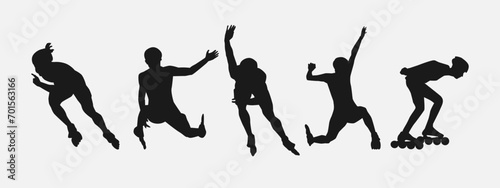 Silhouettes of roller skaters. Sport, athlete, race, lifestyle theme. Isolated on white background. Vector illustration.