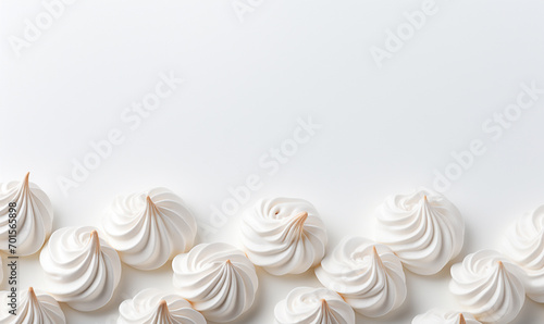 French vanilla Meringues arrangement on white background.
