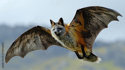 A bat, possibly as large as the ones found in the Philippines, soars through the sky, its wings spread wide.