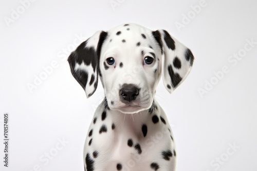 Obedient Dalmatian puppy, purebred, playful. Staring backview, isolated studio shot. AI Generative analysis, intelligence.
