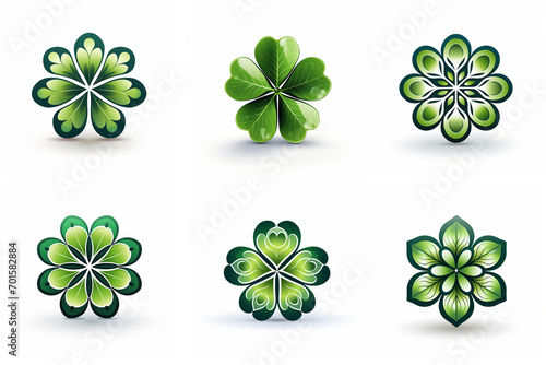 set Green abstract logo in the shape of a clover, vector image on a white background, ideal for branding, ecology and logo design. 