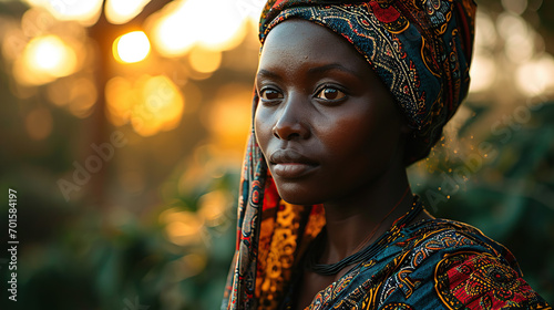 African woman with colorful shawl on her head