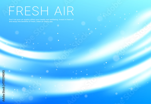 Fresh air flow, icy wind stream motion background. Air conditioning, filtration and freshening, snowy weather or perfume aroma flow vector background with cool, icy wind breeze texture or effect