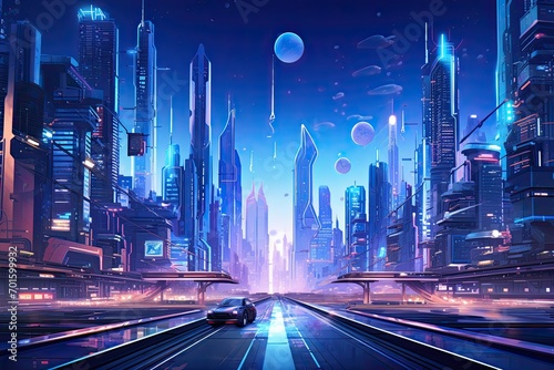 Futuristic city at night. Futuristic city. 3D rendering, AI Generated