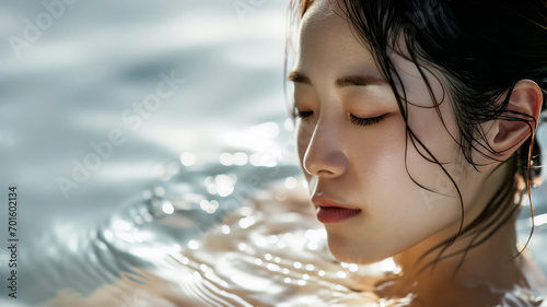 Portrait of beautiful Japanese women relaxing in hot spring
