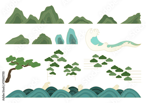 Vector illustration of Korean traditional landscape.