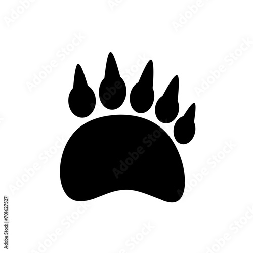 Silhouette of a bear's paw on a white background. Dangerous carnivorous animal footprints.