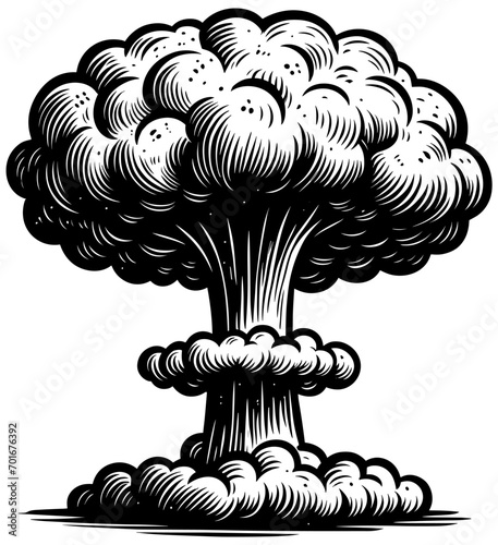 Nuclear Bomb Mushroom Cloud Woodcut