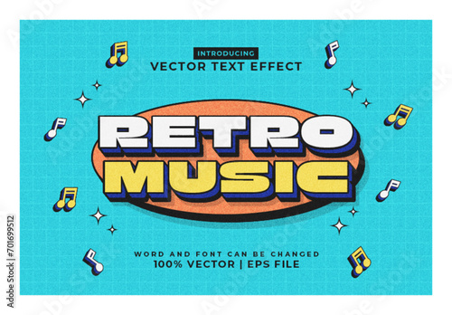 Editable text effect Retro Music 3d 70s style premium vector