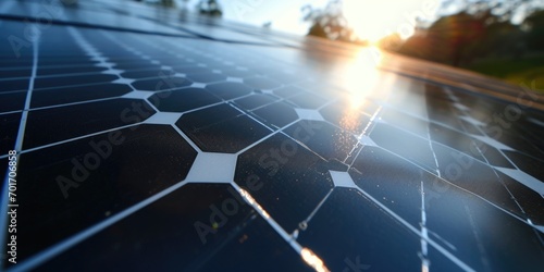A close up view of a solar panel on a road. This image can be used to depict renewable energy, sustainable transportation, or the importance of green technology