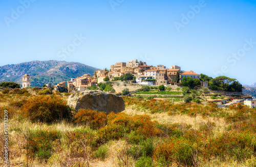 The Beautiful Medieval Village of Sant’Antonio on a Hilltop in the Balagne Region on Corsica