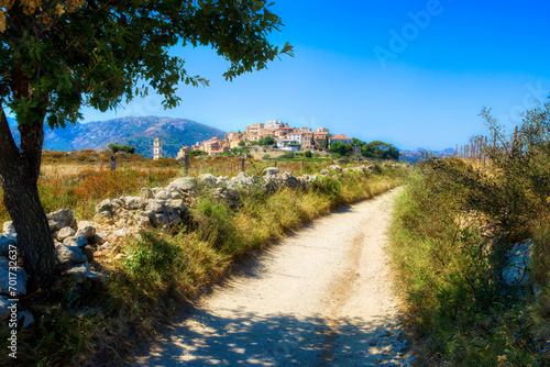 The Old Road Leading to the Beautiful Medieval Village of Sant’Antonio on a Hilltop in the Balagne Region on Corsica