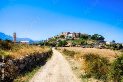 The Old Road Leading to the Beautiful Medieval Village of Sant’Antonio on a Hilltop in the Balagne Region on Corsica, France