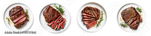 Collection of grilled steak on plate on isolate transparency background, PNG