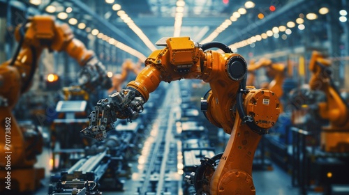 automation robot arm in assembly manufacturing plant on production line