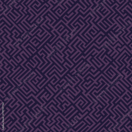 Abstract geometric labyrinth design with irregular violet lines on a purple background. Intricate modern texture. Seamless repeating pattern. 