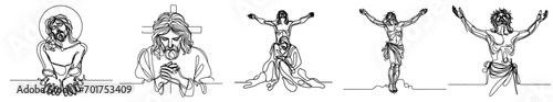 continuous line of Jesus christ.one line drawing of the Lord jesus being overtaken. line art of the event of the crucifixion of jesus christ
