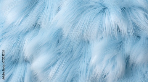Light Blue fur texture top view. Turquoise fluffy fabric winter coat background. Abstract wallpaper textile surface