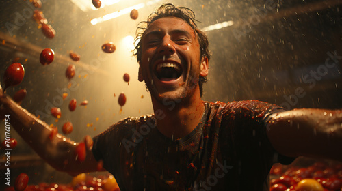 La Tomatina Festival, Young and Spirited, Joyfully Throwing Tomatoes in the Traditional Celebration at Bunol, Valencia, Spain