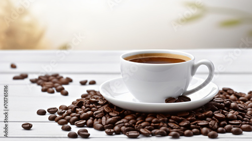 coffee beans with black tea in white cup placed