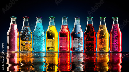 Colorful soda drinks lemonades and soft drinks