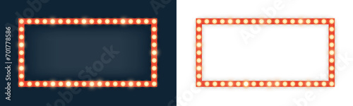 Realistic retro rectangle and circle neon marquee billboard for decoration. Concept of cinema and broadway. Isolated over transparent