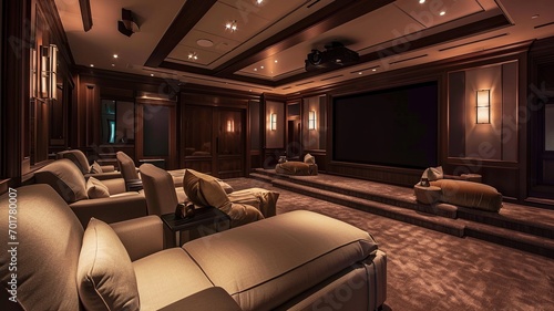 Luxurious Home Theater with Rich Wood Paneling