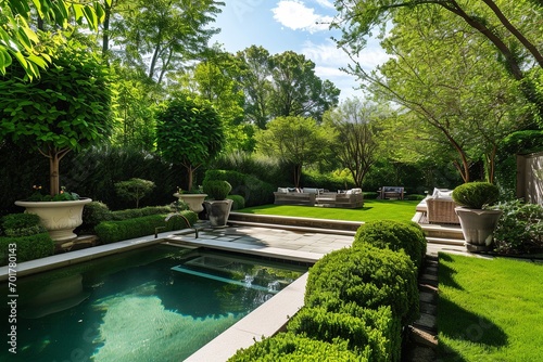 Landscaped Backyard with Pool and Outdoor Seating