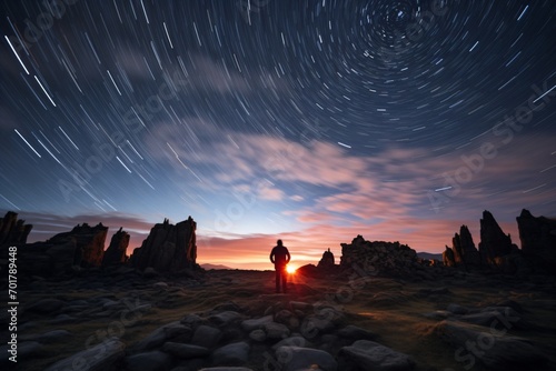 A man looking at the stars in the night sky timelapse