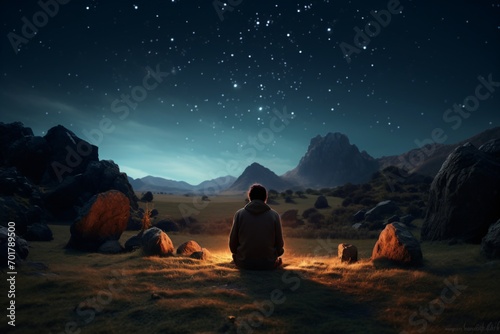 A man looking at the stars in the night sky timelapse