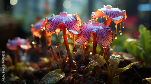 Carnivorous plants, large flowers and hypnotic patterned leaves