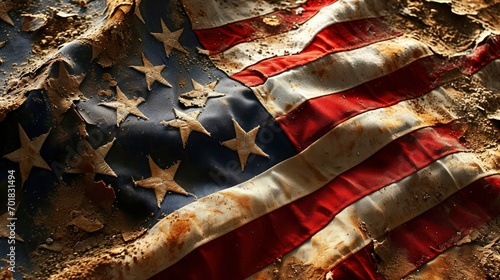 Dirty flag of the United States of America, symbolic image for destroyed and broken United States of America