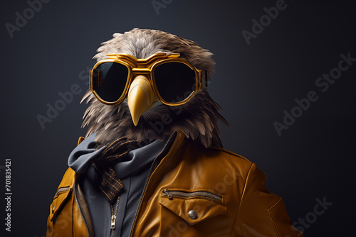 Un aigle stylé avec des lunettes, sur un fond coloré